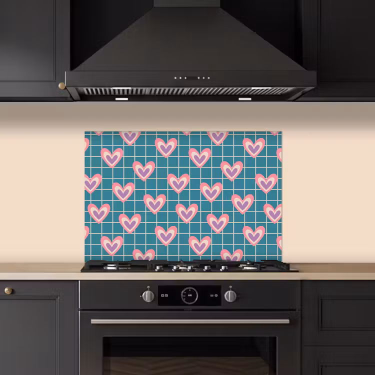 Kitchen splashback for hob - Hearts - Grid - Pattern - Blue — 5