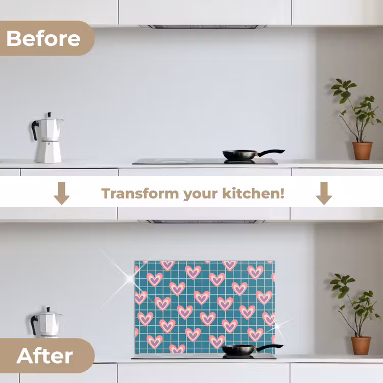 Kitchen splashback for hob - Hearts - Grid - Pattern - Blue — 7