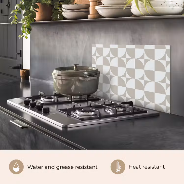Kitchen splashback for hob - Light gray - White - Square - Round — 2