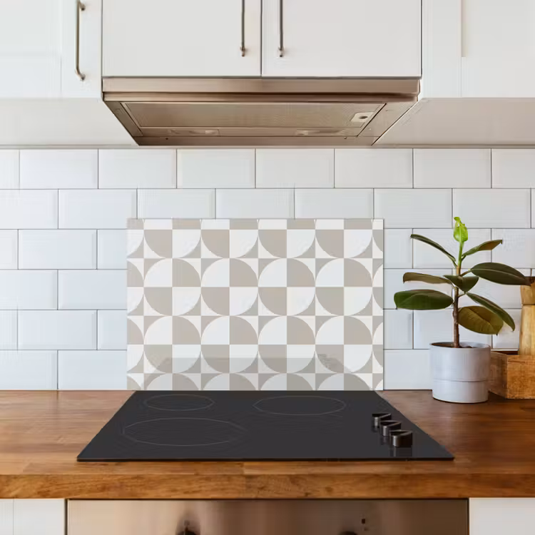 Kitchen splashback for hob - Light gray - White - Square - Round — 3