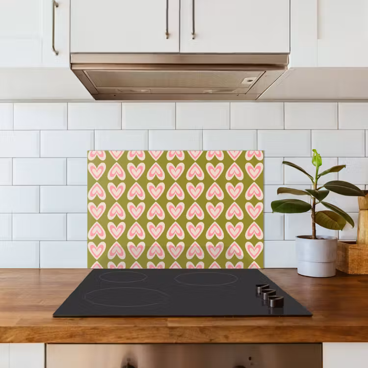 Kitchen splashback for hob - Pattern - Symmetrical - Hearts - Olive green — 3