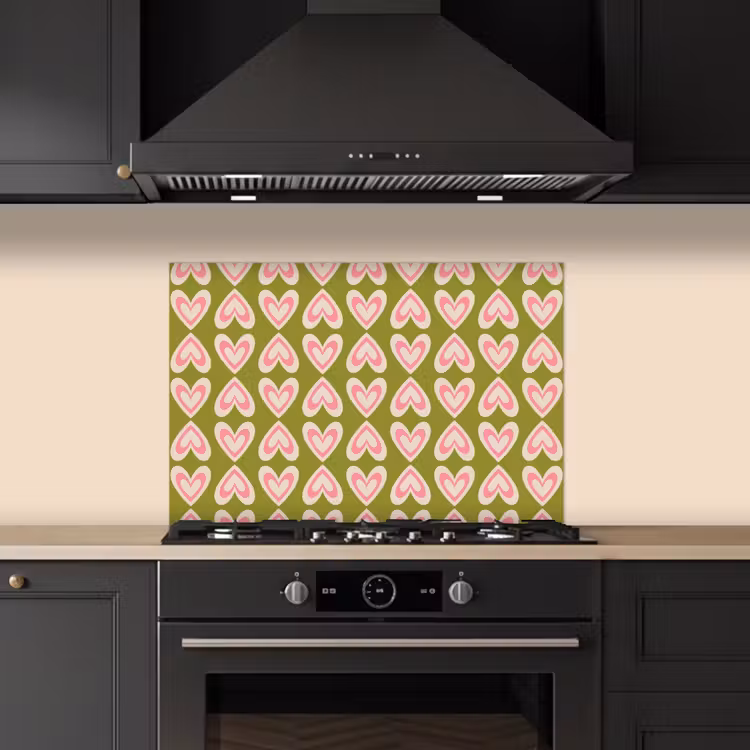 Kitchen splashback for hob - Pattern - Symmetrical - Hearts - Olive green — 5