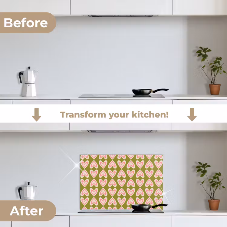 Kitchen splashback for hob - Pattern - Symmetrical - Hearts - Olive green — 7