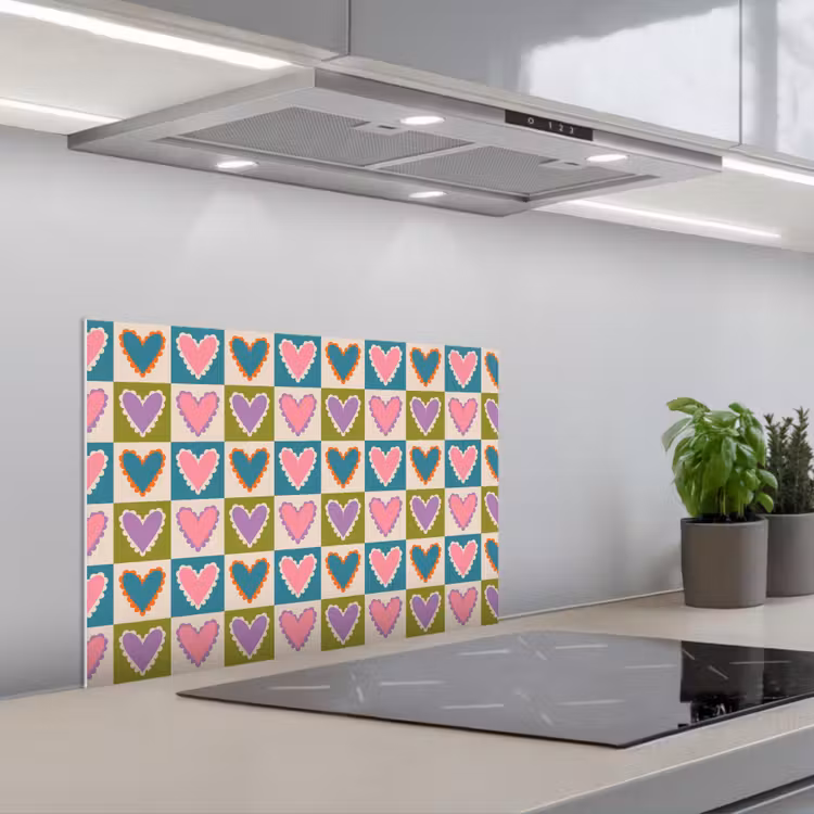 Kitchen splashback for hob - Retro - Colors - Pattern - Hearts — 1