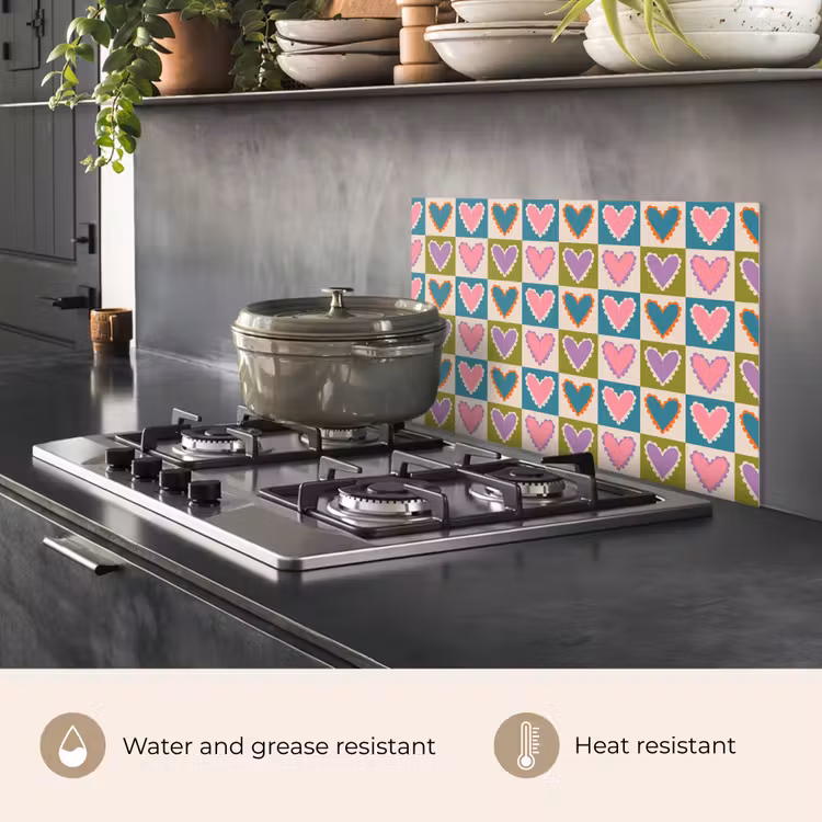Kitchen splashback for hob - Retro - Colors - Pattern - Hearts — 2
