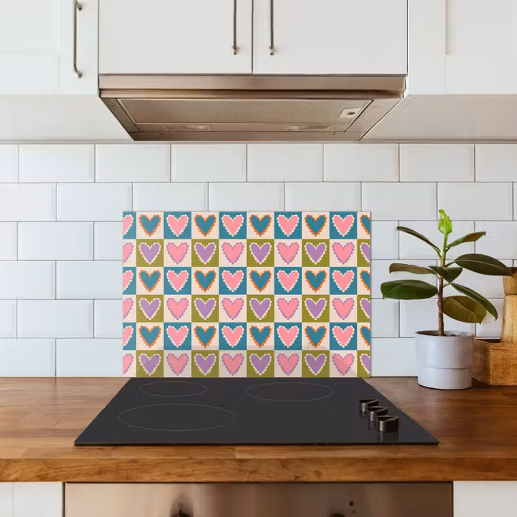 Kitchen splashback for hob - Retro - Colors - Pattern - Hearts — 3