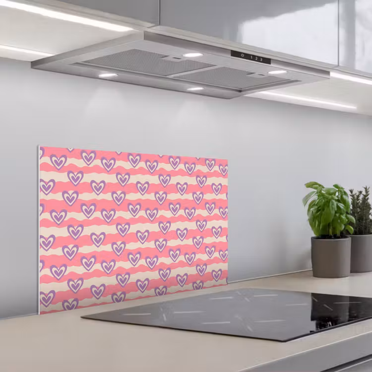 Kitchen splashback for hob - Waves - Pattern - Hearts - Retro — 1