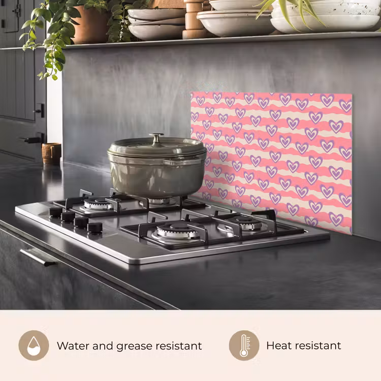 Kitchen splashback for hob - Waves - Pattern - Hearts - Retro — 2