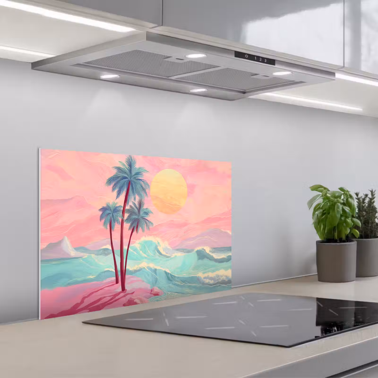 Kitchen splashback for hob - Palm trees - Waves - Sea — 1