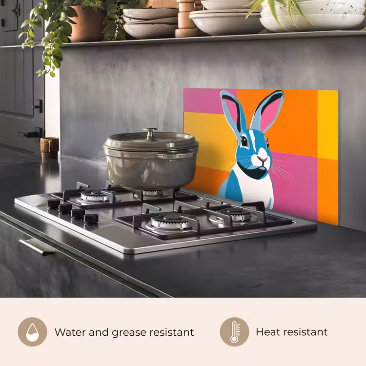 Kitchen splashback for hob - Hare - Coloring pockets - Ears - Pink — 2
