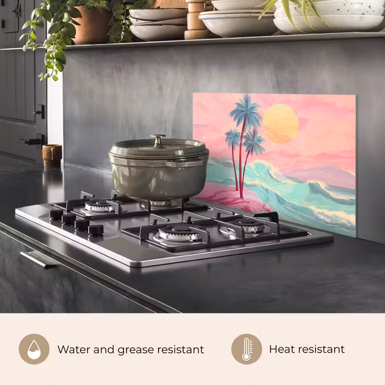 Kitchen splashback for hob - Palm trees - Waves - Sea — 2