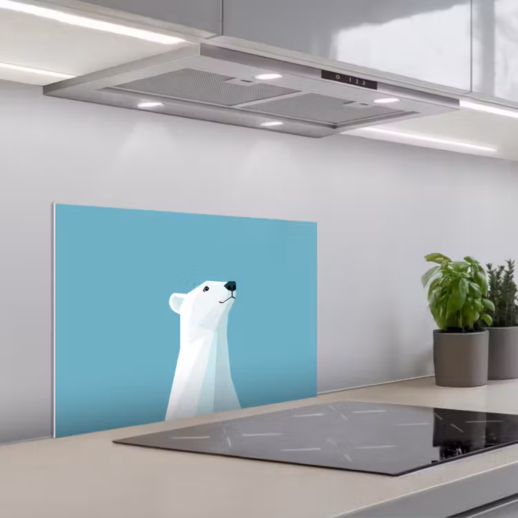 Kitchen splashback for hob - Polar bear - Light blue - Minimalist — 1