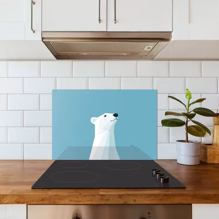 Kitchen splashback for hob - Polar bear - Light blue - Minimalist — 3