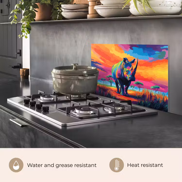 Kitchen splashback for hob - Rhinoceros - Sunset - Savanna - Colorful — 2
