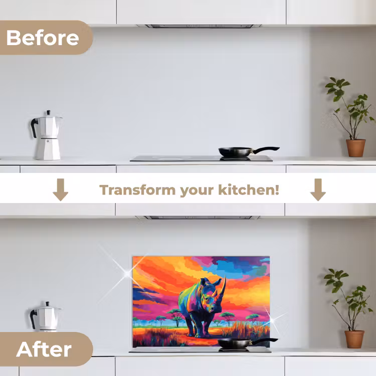 Kitchen splashback for hob - Rhinoceros - Sunset - Savanna - Colorful — 7