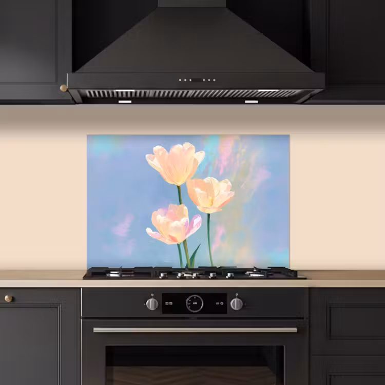 Kitchen splashback for hob - Tulips - Pink accents - Blue — 5