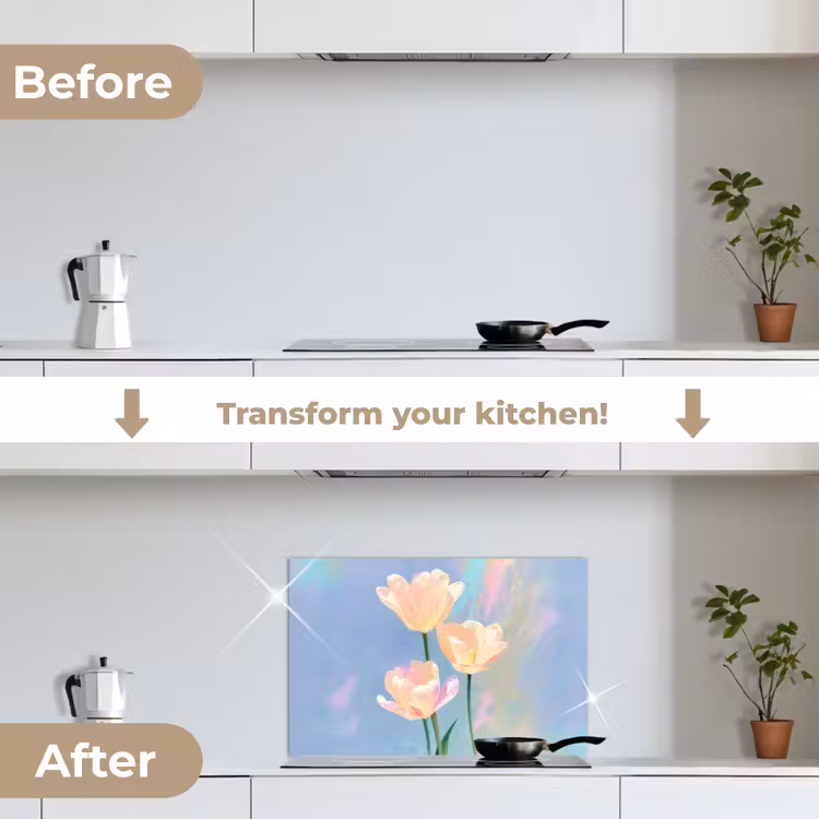 Kitchen splashback for hob - Tulips - Pink accents - Blue — 7