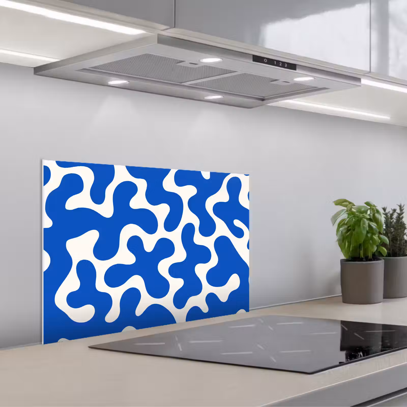 Kitchen splashback for hob - Shapes - Abstract - Blue - Waves — 1