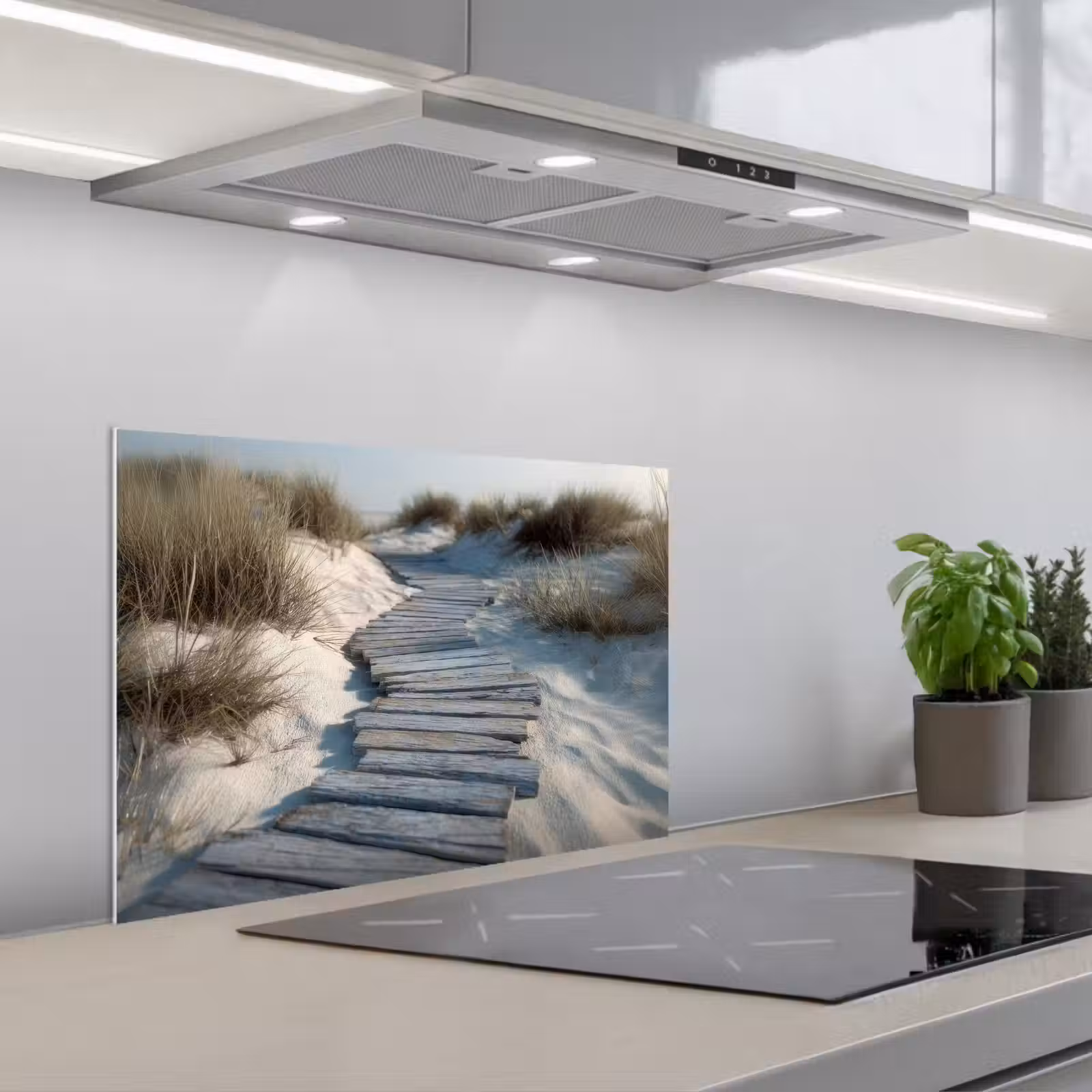 Kitchen splashback for hob - Path - Shelves - Dunes - Grass — 1