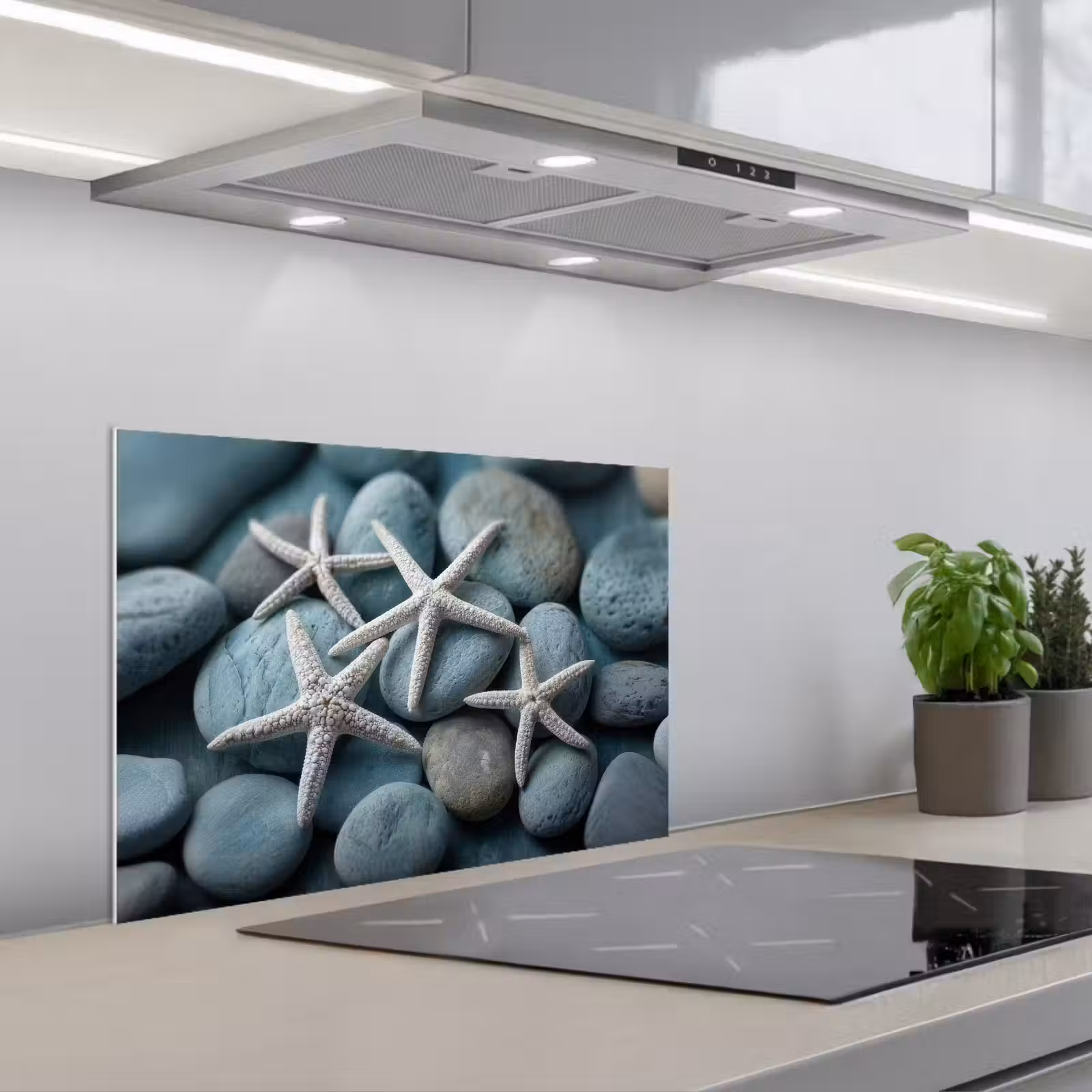 Kitchen splashback for hob - Starfish - Stones - White — 1