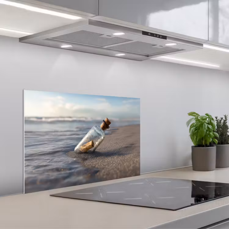 Kitchen splashback for hob - Glass bottle - Post - Sea - Sand — 1