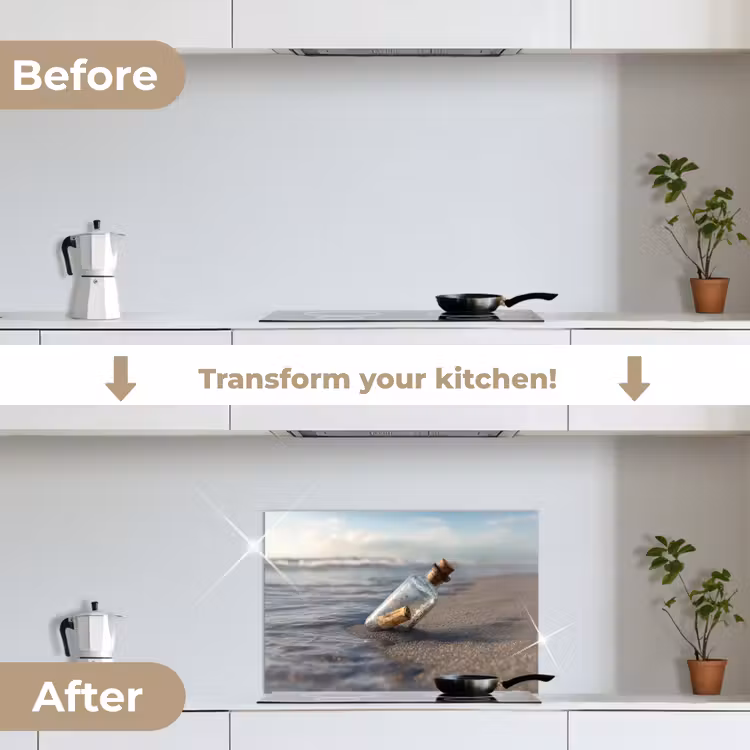 Kitchen splashback for hob - Glass bottle - Post - Sea - Sand — 7