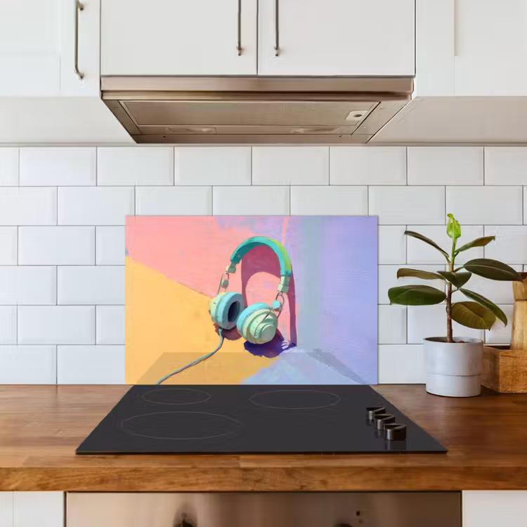 Kitchen splashback for hob - Headphones - Mint Green - Wire — 3