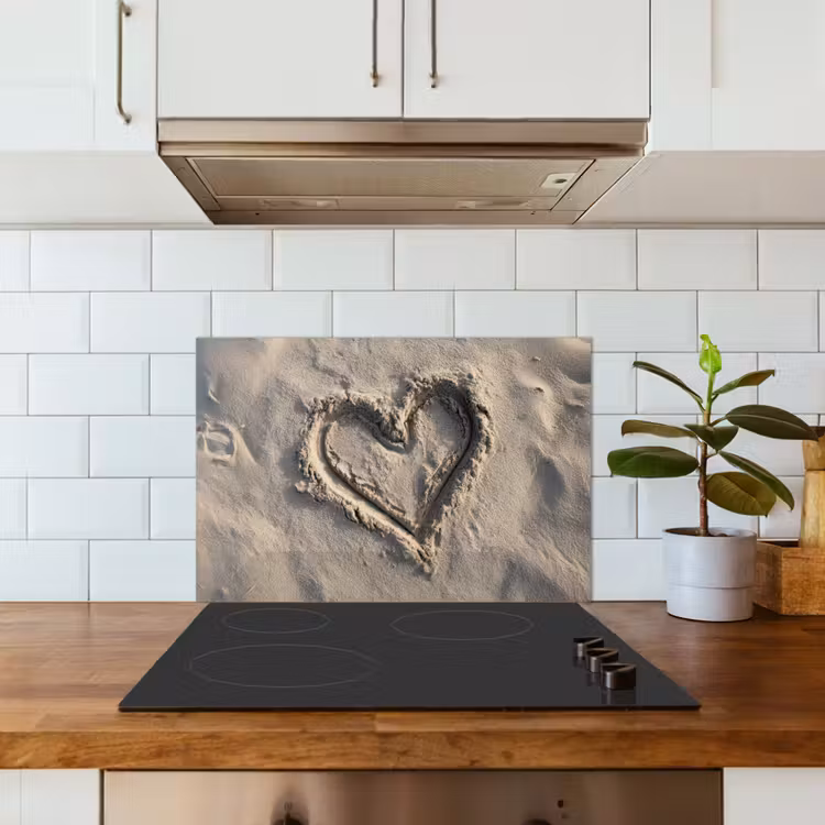 Kitchen splashback for hob - Heart shape - Signed - Beige - Sand — 3