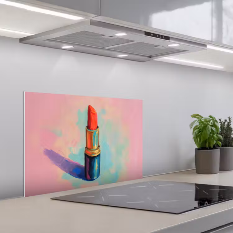 Kitchen splashback for hob - Lipstick - Red - Brush strokes — 1