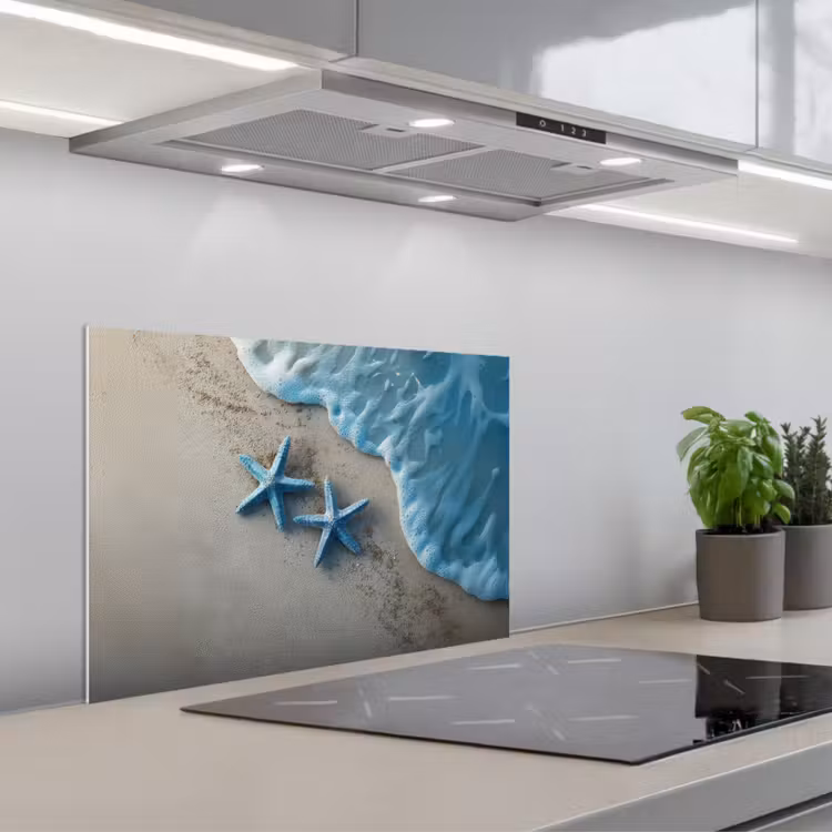 Kitchen splashback for hob - Starfish - Sand - Sea - Blue — 1