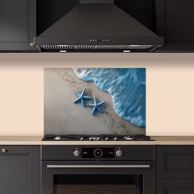 Kitchen splashback for hob - Starfish - Sand - Sea - Blue — 5