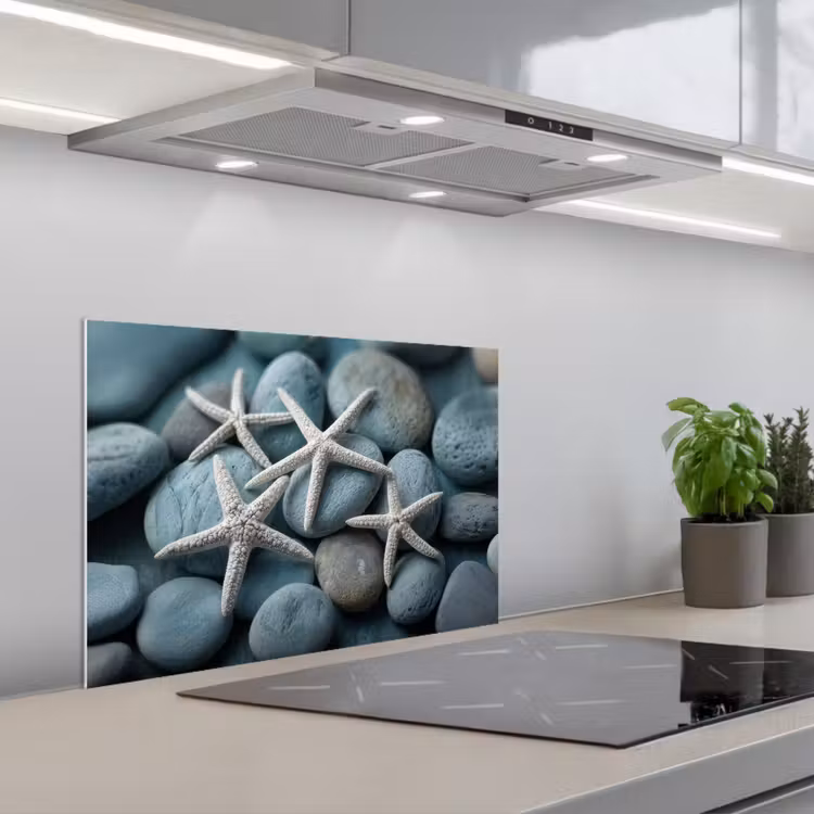 Kitchen splashback for hob - Starfish - Stones - White — 1