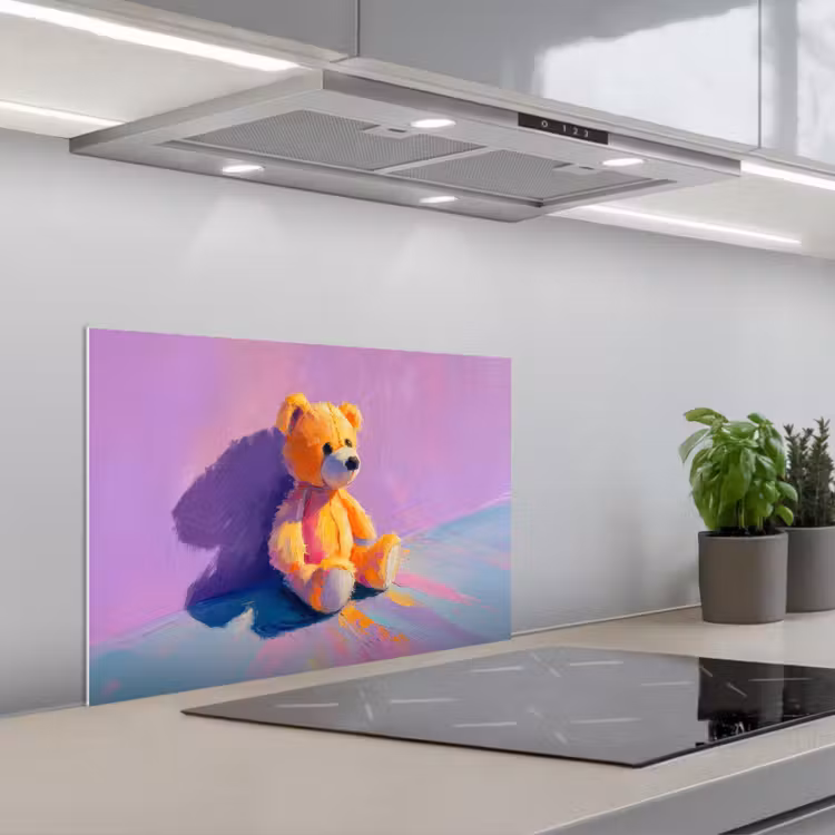 Kitchen splashback for hob - Teddy bear - Shadow - Brush strokes - Purple — 1