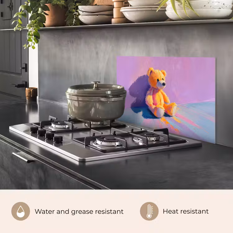 Kitchen splashback for hob - Teddy bear - Shadow - Brush strokes - Purple — 2