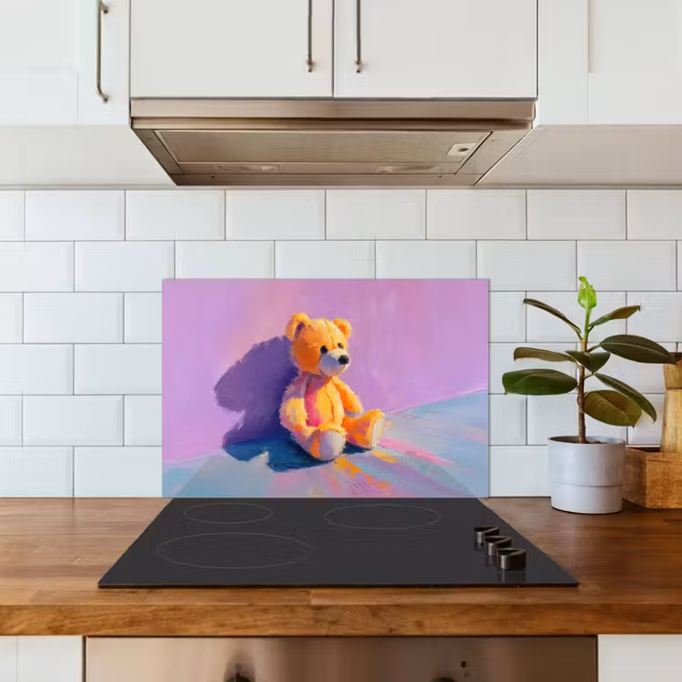 Kitchen splashback for hob - Teddy bear - Shadow - Brush strokes - Purple — 3