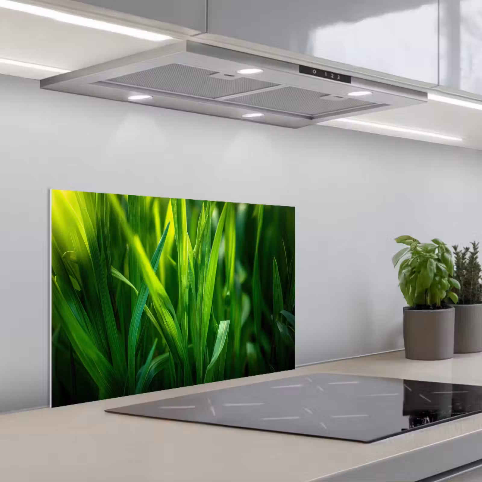 Kitchen splashback for hob - Grass blades - Light - Green — 1