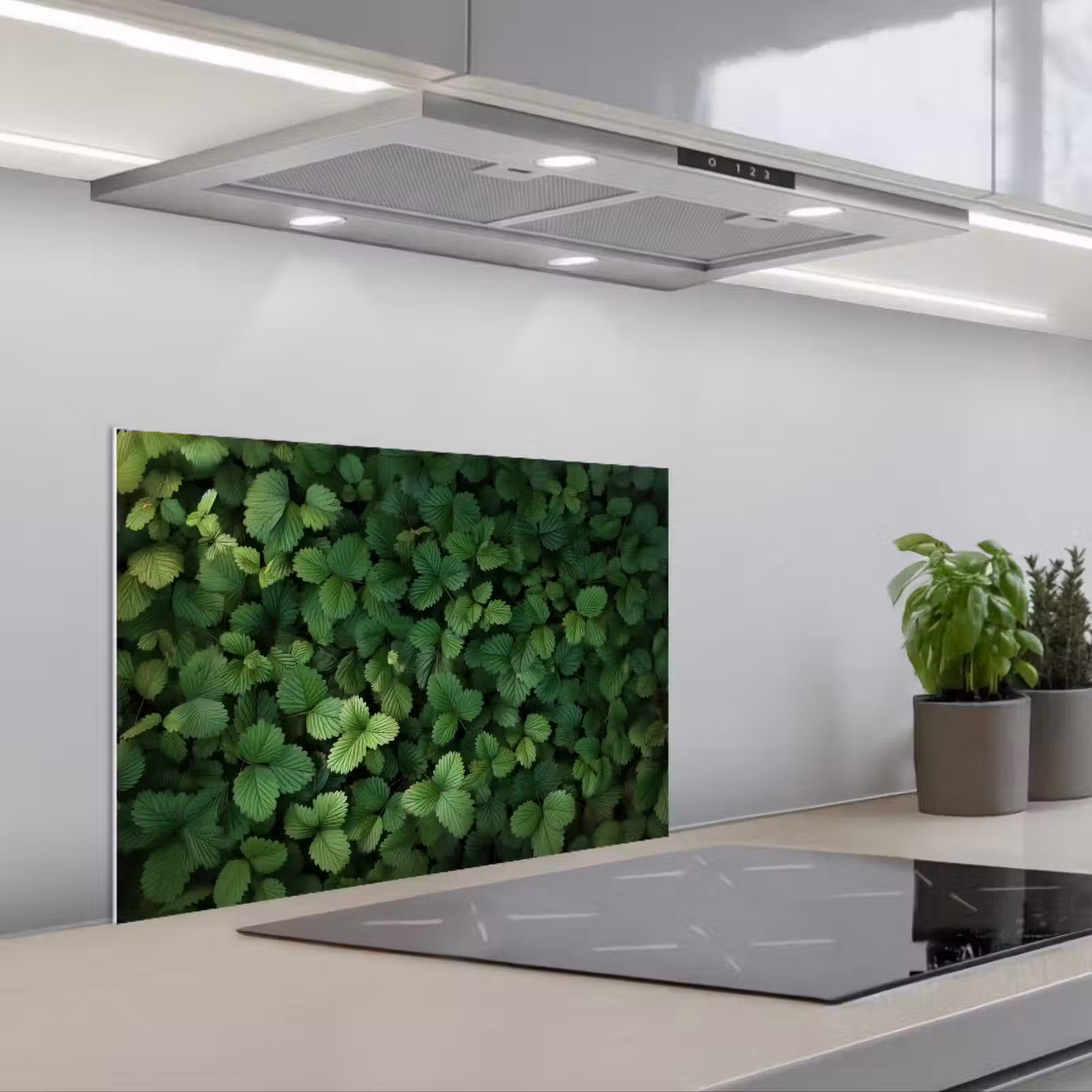 Kitchen splashback for hob - Green - Leaves - Jagged - Sunlight — 1