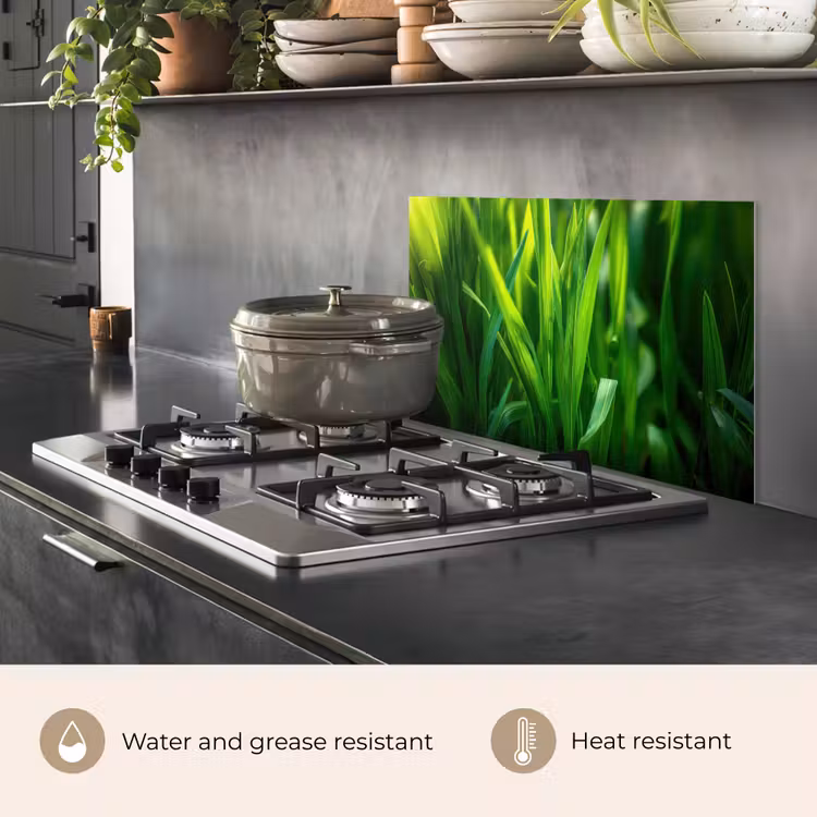 Kitchen splashback for hob - Grass blades - Light - Green — 2