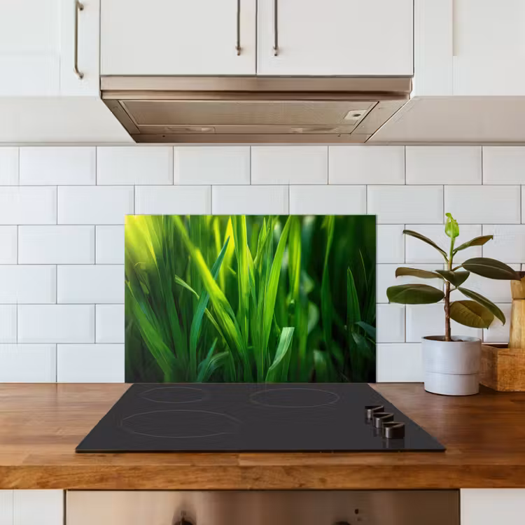 Kitchen splashback for hob - Grass blades - Light - Green — 3