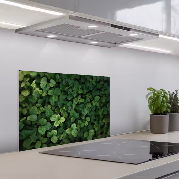 Kitchen splashback for hob - Green - Leaves - Jagged - Sunlight — 1