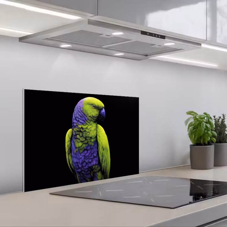 Kitchen splashback for hob - Parrot - Feathers - Eye-catching - Green — 1