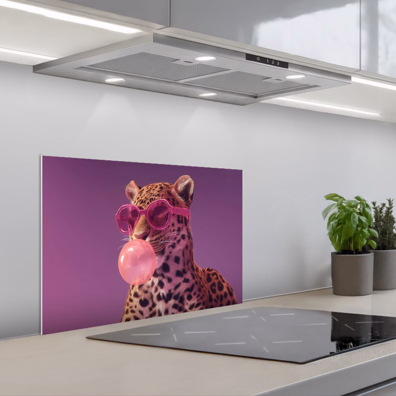 Kitchen splashback for hob - Panther - Sunglasses - Gum Bubble - Pink — 1