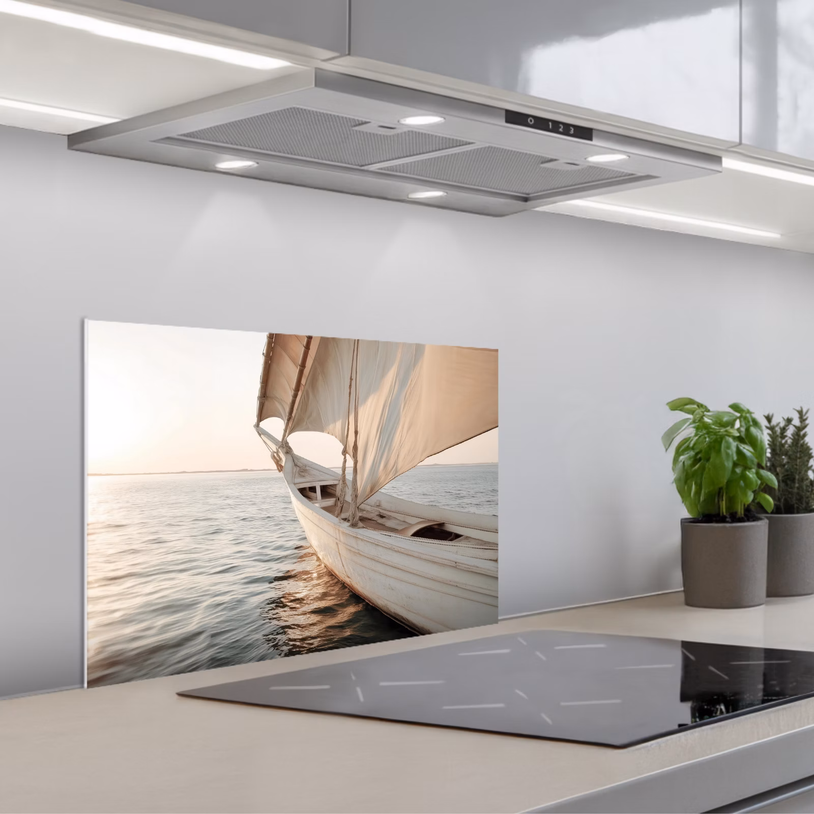 Kitchen splashback for hob - Sailboat - Sea - Beige - Sun — 1