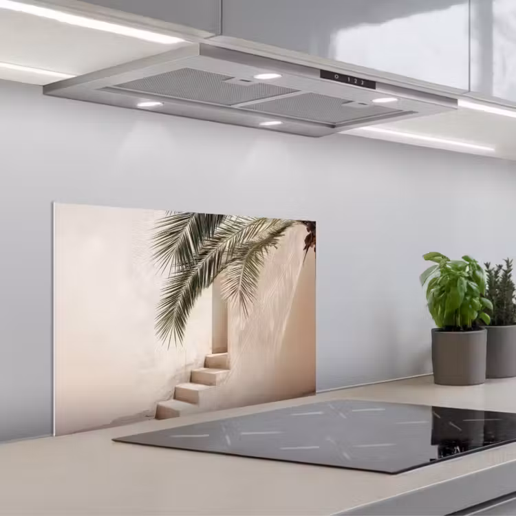 Kitchen splashback for hob - Palm tree - Shade - Stairs - Beige — 1