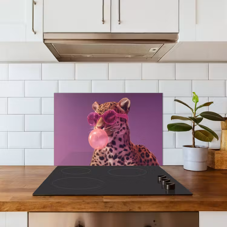 Kitchen splashback for hob - Panther - Sunglasses - Gum Bubble - Pink — 3