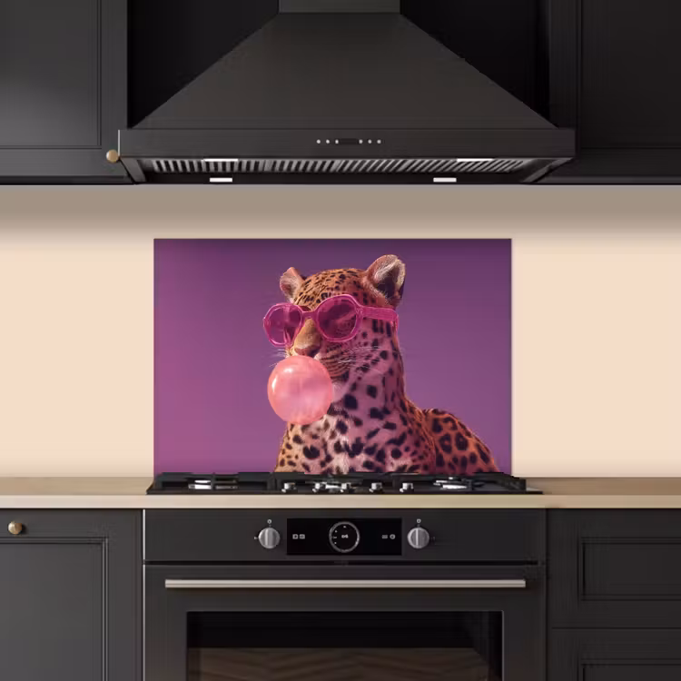 Kitchen splashback for hob - Panther - Sunglasses - Gum Bubble - Pink — 5