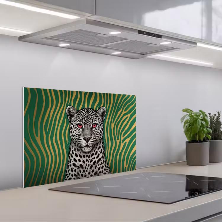 Kitchen splashback for hob - Panther - Zebra pattern - Green — 1