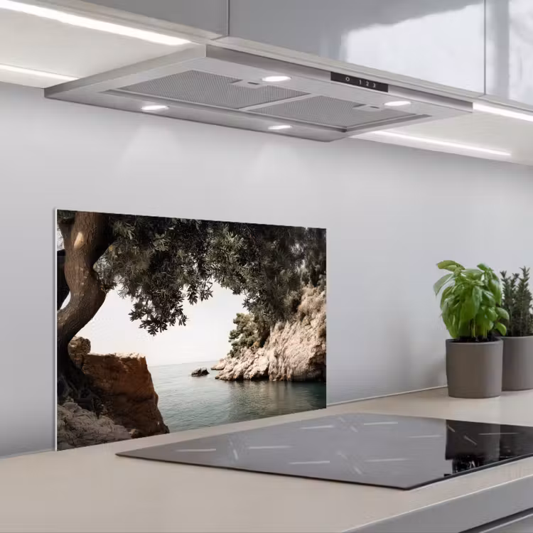 Kitchen splashback for hob - Rocks - Sea - Tree - Green — 1