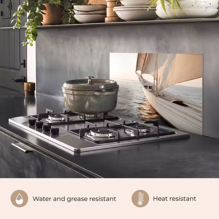 Kitchen splashback for hob - Sailboat - Sea - Beige - Sun — 2