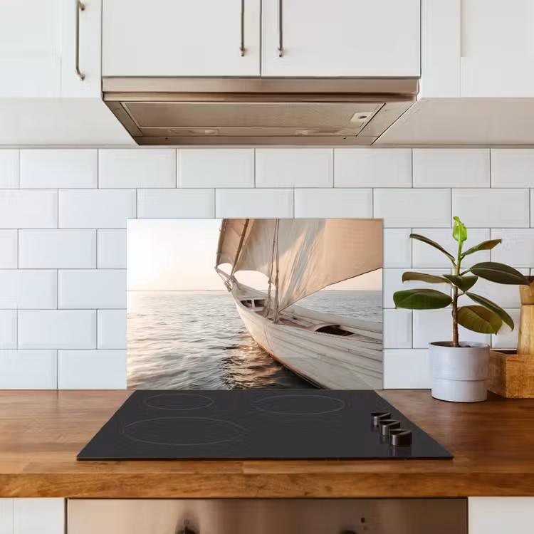 Kitchen splashback for hob - Sailboat - Sea - Beige - Sun — 3